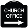 Signmission Church Office With Right Arrow Heavy-Gauge Aluminum Architectural Sign, 18" x 18", BW-1818-24276 A-DES-BW-1818-24276